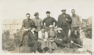 Image of MacMillan with party at Prince of Wales Fort, Sergeant Thompson, Mr. Harding, 